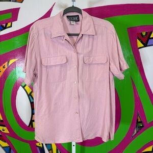 Vintage Rachel Brooke Pink Silk Button-Up Shirt Size Medium